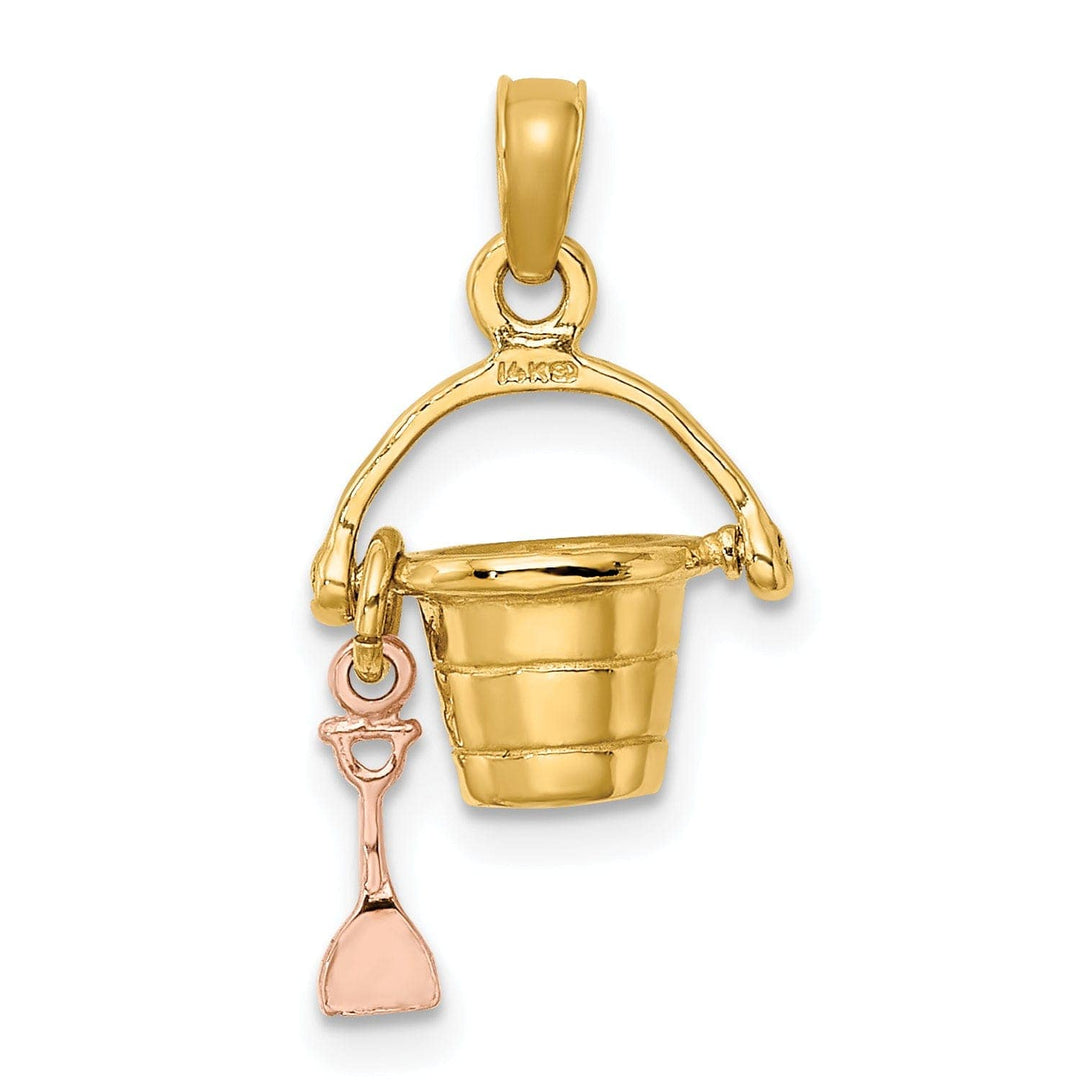 Lovely Rita's Pendants & Charms 14k Yellow, Rose Gold Polished Finish 3-Dimensional Moveable Beach Pail with Shovel Charm Pendant