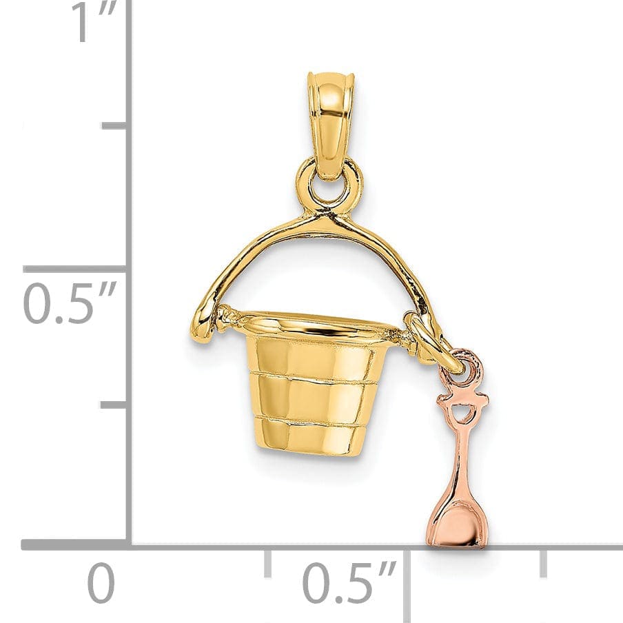 Lovely Rita's Pendants & Charms 14k Yellow, Rose Gold Polished Finish 3-Dimensional Moveable Beach Pail with Shovel Charm Pendant