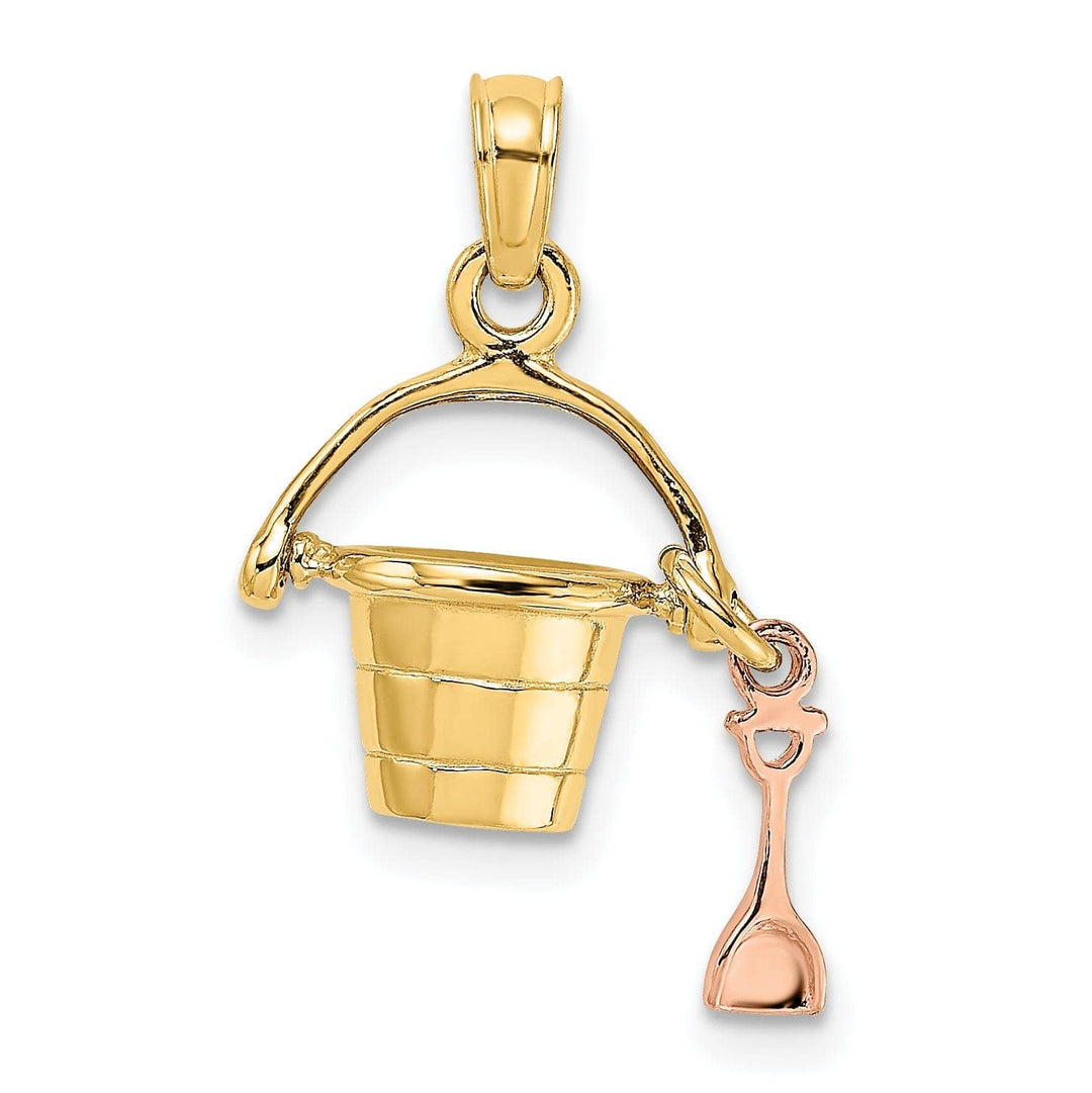 Lovely Rita's Pendants & Charms 14k Yellow, Rose Gold Polished Finish 3-Dimensional Moveable Beach Pail with Shovel Charm Pendant