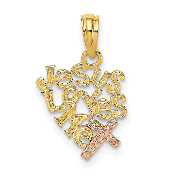 Lovely Rita's Pendants & Charms 14K Yellow Rose Gold Polished Finish JESUS LOVES ME with Cross Pendant