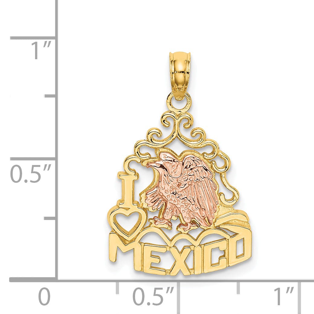Lovely Rita's Pendants & Charms 14k Yellow, Rose Gold Polished Textured Finish I HEART MEXICO  with Eagle Design Charm Pendant