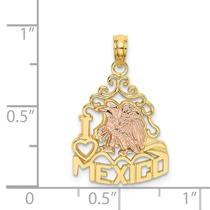 Lovely Rita's Pendants & Charms 14k Yellow, Rose Gold Polished Textured Finish I HEART MEXICO  with Eagle Design Charm Pendant
