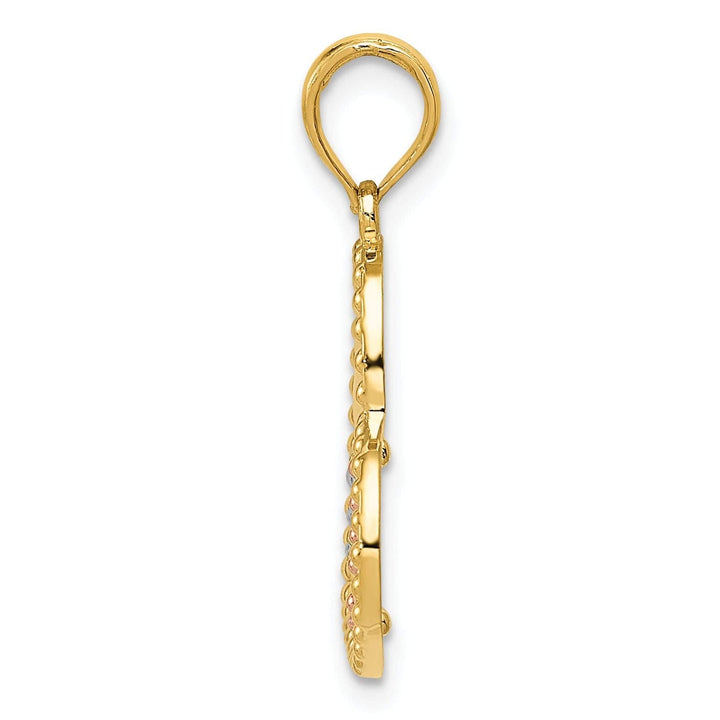 Lovely Rita's Pendants & Charms 14K Yellow, Rose Gold Rhodium Beaded Polished Finish Concave 3-Hearts Shape Design Pendant