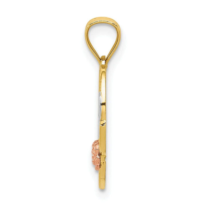 Lovely Rita's Pendants & Charms 14k Yellow Rose Gold Rhodium D.C Polished Finish #1 Mother in Heart with Rose Design Pendant