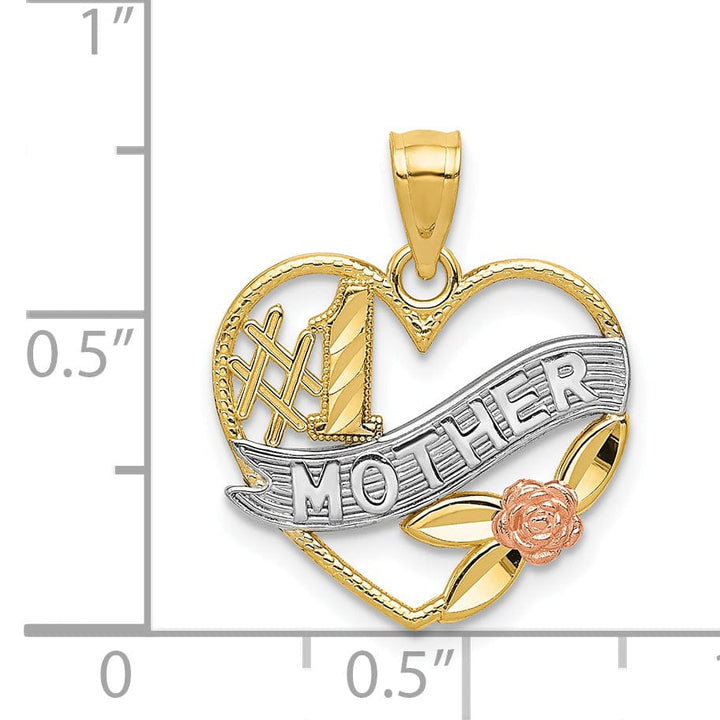 Lovely Rita's Pendants & Charms 14k Yellow Rose Gold Rhodium D.C Polished Finish #1 Mother in Heart with Rose Design Pendant