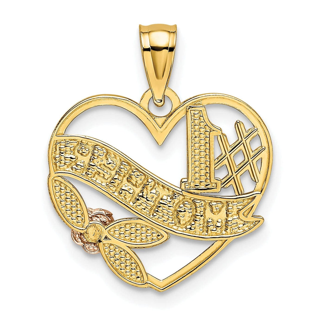Lovely Rita's Pendants & Charms 14k Yellow Rose Gold Rhodium D.C Polished Finish #1 Mother in Heart with Rose Design Pendant
