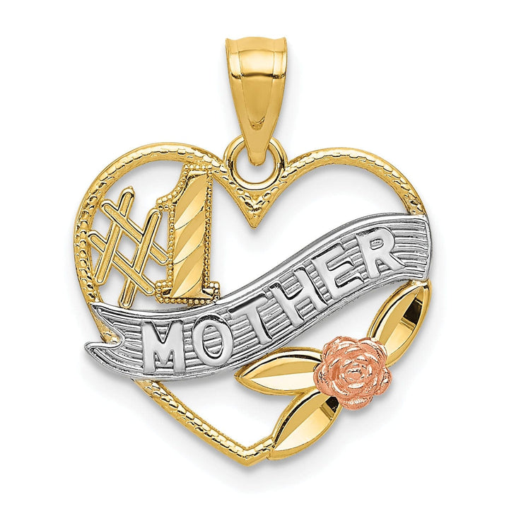 Lovely Rita's Pendants & Charms 14k Yellow Rose Gold Rhodium D.C Polished Finish #1 Mother in Heart with Rose Design Pendant