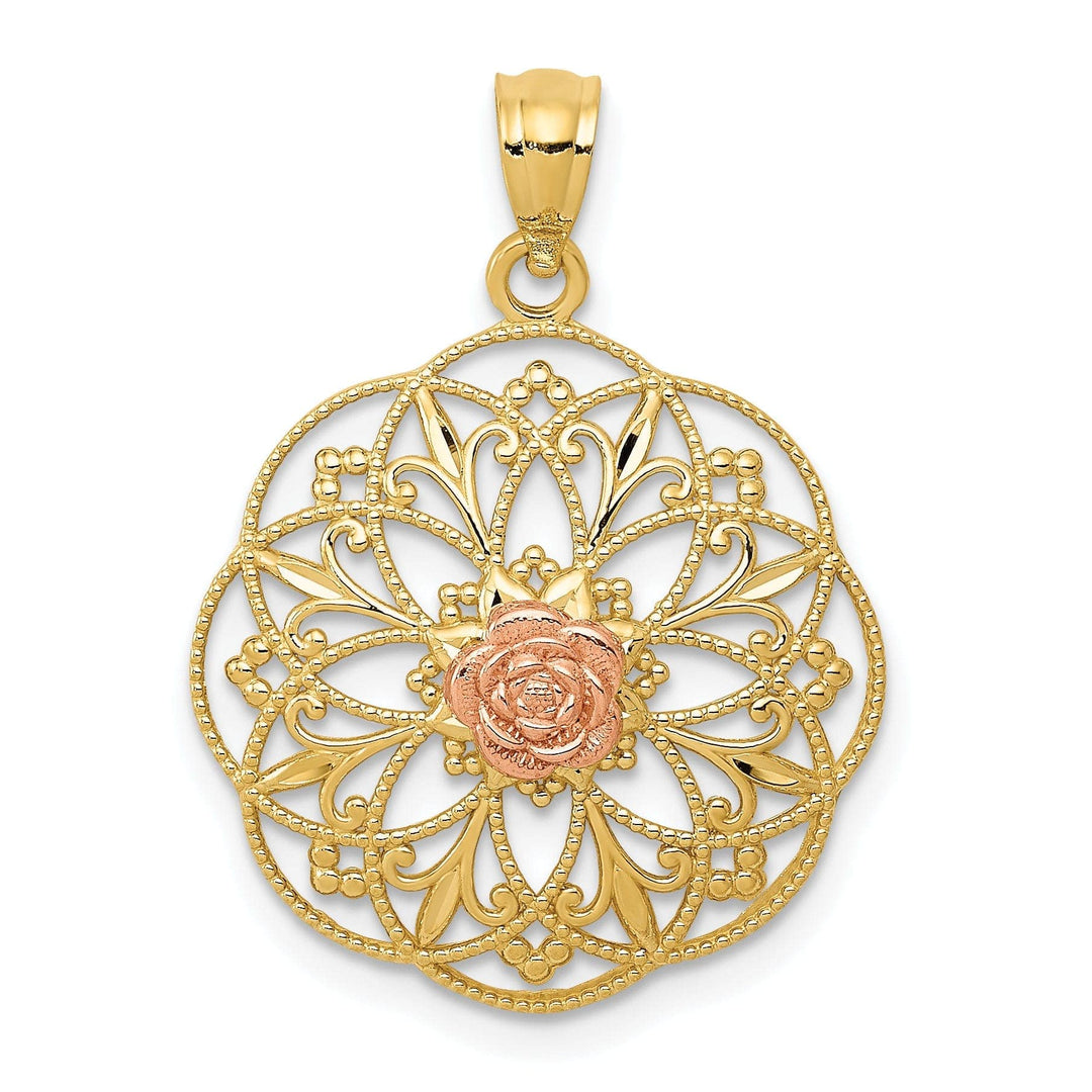 Lovely Rita's Pendants & Charms 14k Yellow Rose Gold Rose in Filigree Pendant