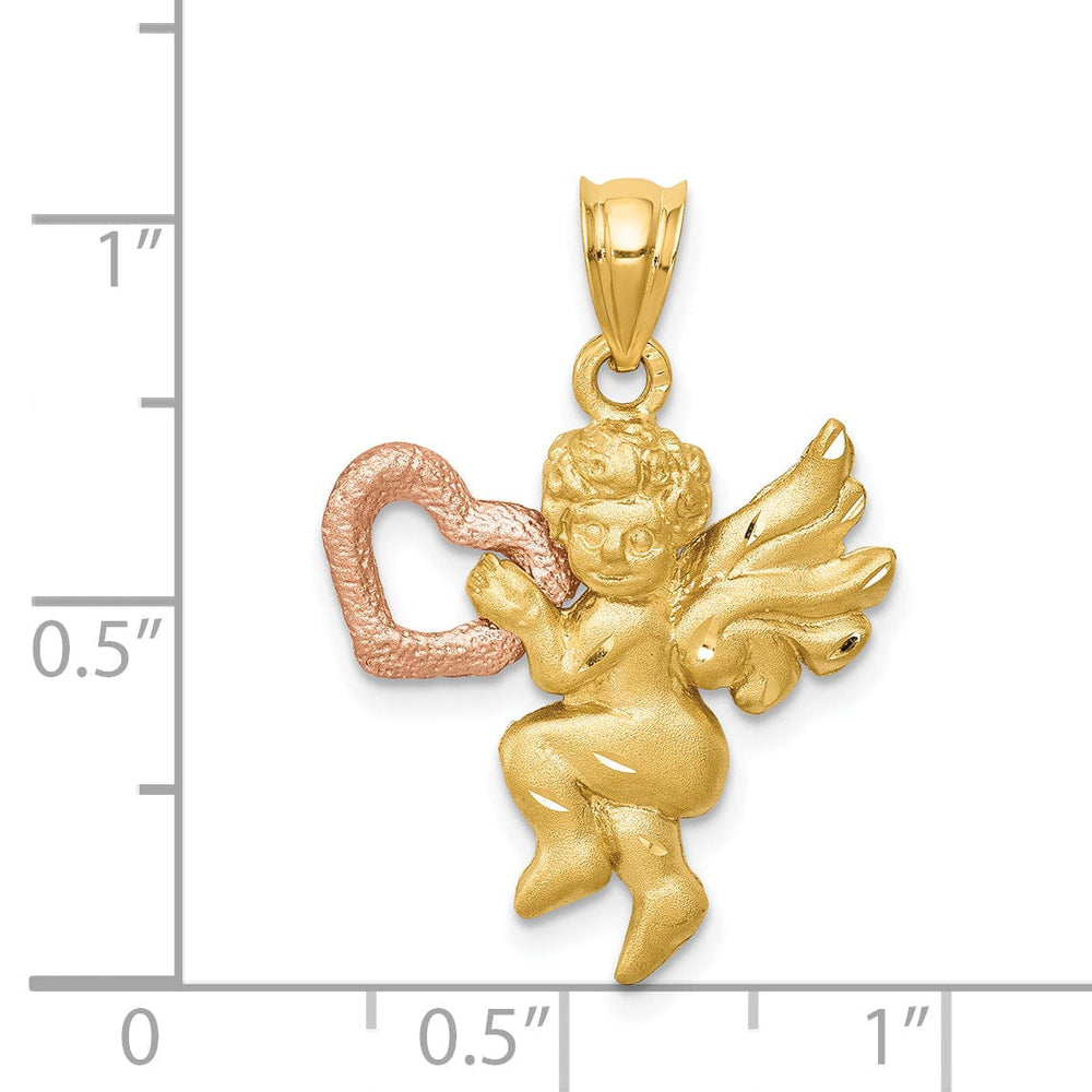 Lovely Rita's Pendants & Charms 14k Yellow Rose Gold Satin D.C Finish Angel Holding Heart Pendant
