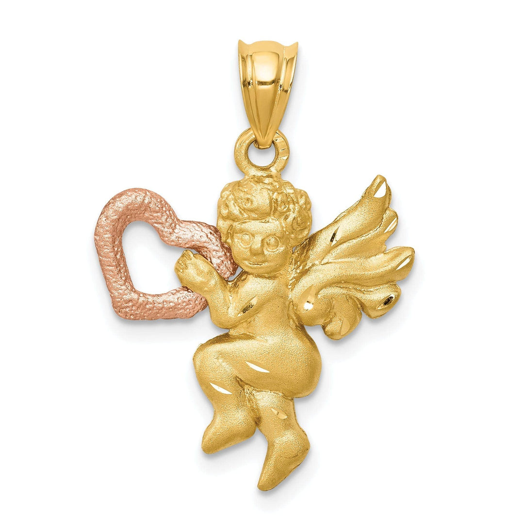 Lovely Rita's Pendants & Charms 14k Yellow Rose Gold Satin D.C Finish Angel Holding Heart Pendant