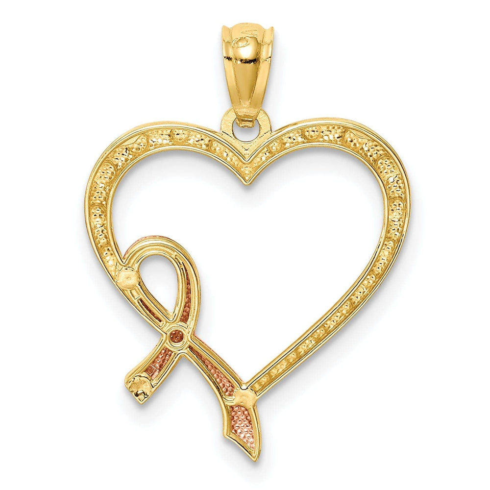 Lovely Rita's Pendants & Charms 14K Yellow Rose Gold Solid Concave Shape Pink Ribbon Heart Design Pendant