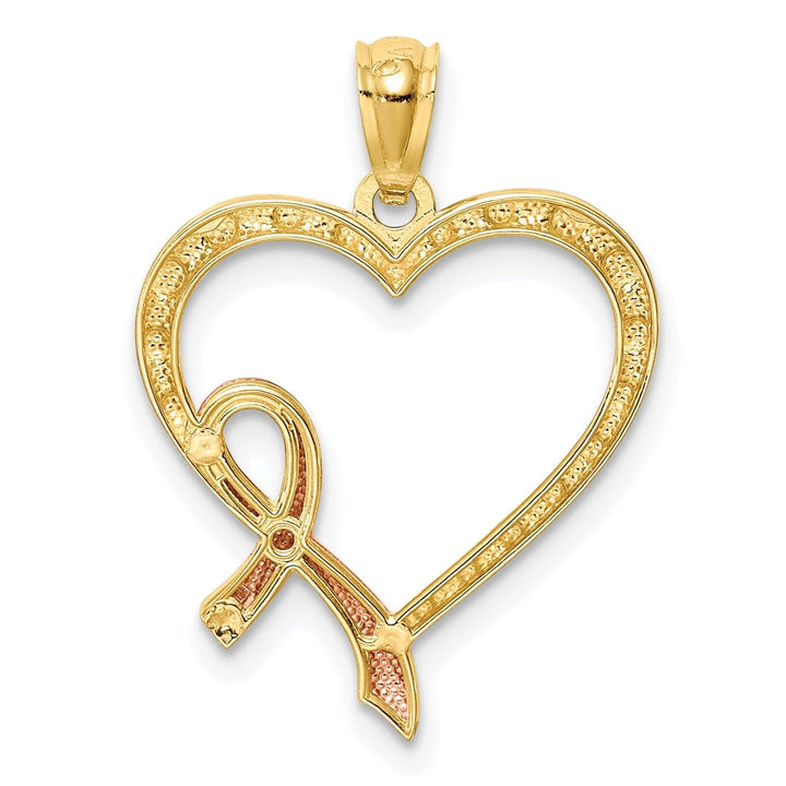 Lovely Rita's Pendants & Charms 14K Yellow Rose Gold Solid Concave Shape Pink Ribbon Heart Design Pendant