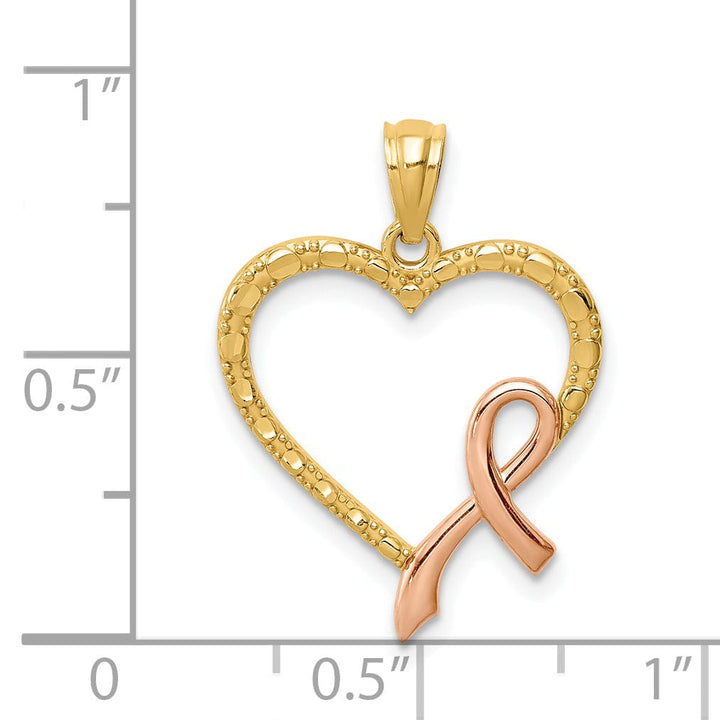 Lovely Rita's Pendants & Charms 14K Yellow Rose Gold Solid Concave Shape Pink Ribbon Heart Design Pendant