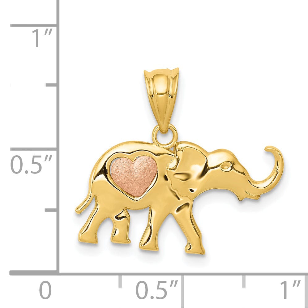 Lovely Rita's Pendants & Charms 14k Yellow Rose Gold Solid Polished Finish Elephant with Heart Design Charm Pendant