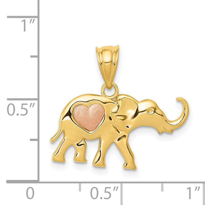 Lovely Rita's Pendants & Charms 14k Yellow Rose Gold Solid Polished Finish Elephant with Heart Design Charm Pendant