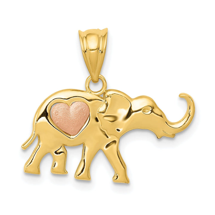 Lovely Rita's Pendants & Charms 14k Yellow Rose Gold Solid Polished Finish Elephant with Heart Design Charm Pendant