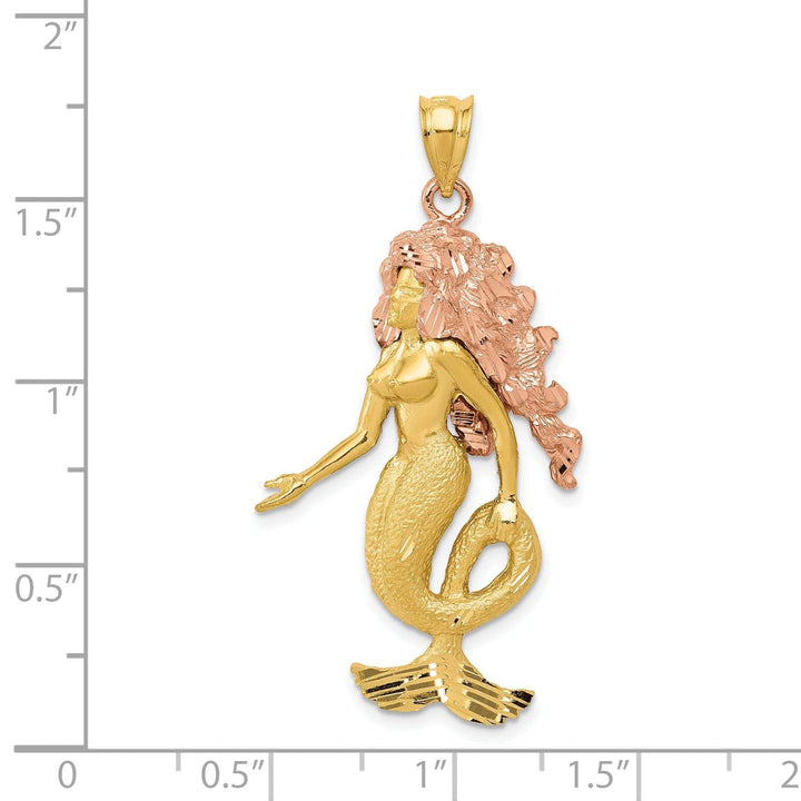 Lovely Rita's Pendants & Charms 14k Yellow Rose Gold Solid Satin Diamond Cut Finish Mermaid Charm Pendant