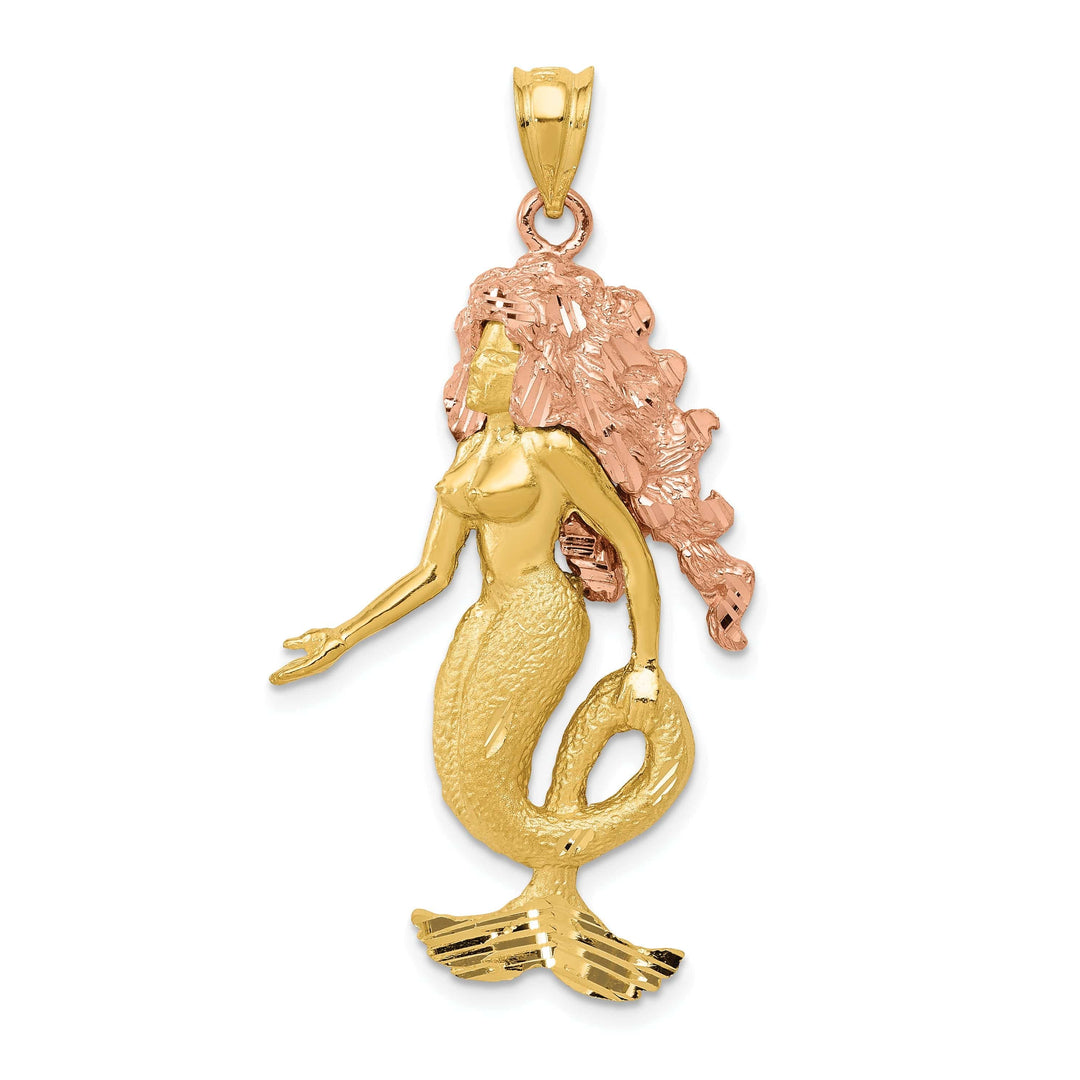 Lovely Rita's Pendants & Charms 14k Yellow Rose Gold Solid Satin Diamond Cut Finish Mermaid Charm Pendant