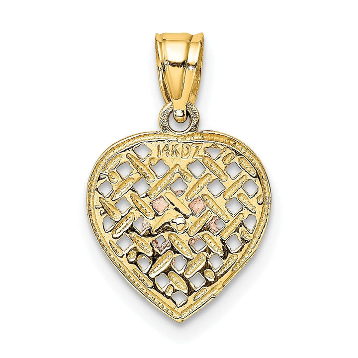 Lovely Rita's Pendants & Charms 14K Yellow Rose Gold White Rhodium 2 Dolphins in Basket Woven Wieve Design Heart Charm Pendant