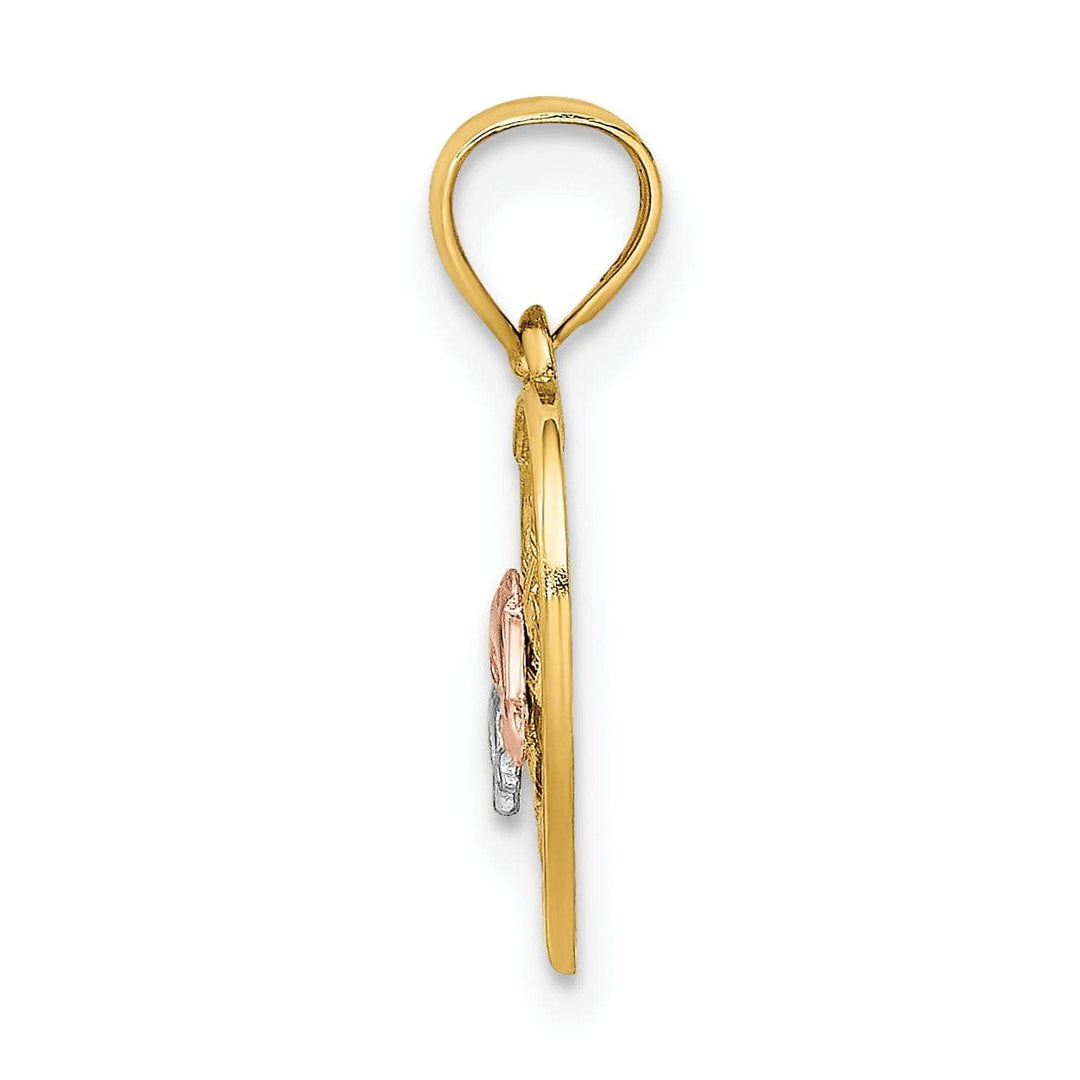 Lovely Rita's Pendants & Charms 14K Yellow Rose Gold White Rhodium 2 Dolphins in Basket Woven Wieve Design Heart Charm Pendant