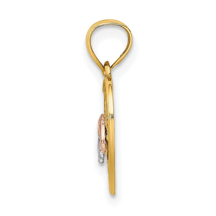 Lovely Rita's Pendants & Charms 14K Yellow Rose Gold White Rhodium 2 Dolphins in Basket Woven Wieve Design Heart Charm Pendant