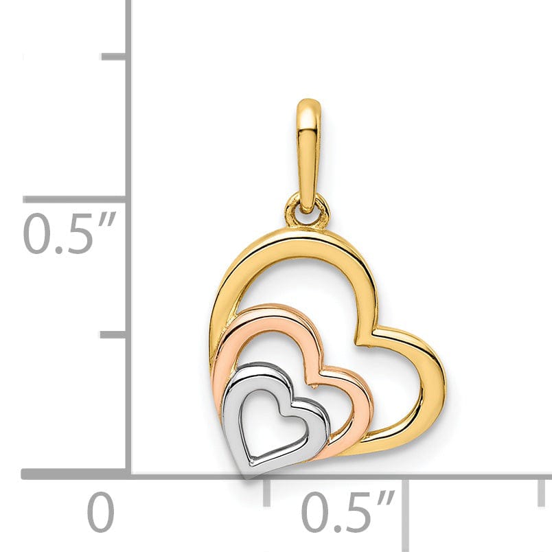 Lovely Rita's Pendants & Charms 14K Yellow, Rose Gold, White Rhodium Polished Finish Solid Open Back Triple-Hearts Design Charm Pendant