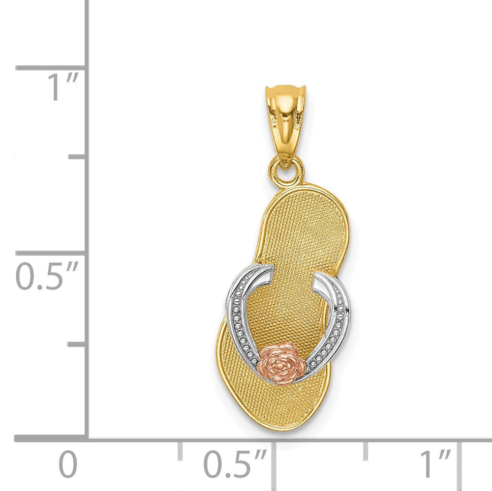 Lovely Rita's Pendants & Charms 14K Yellow Rose Gold, White Rhodium Solid Textured Polished Finish Single Sandal with Flower Design Charm Pendant