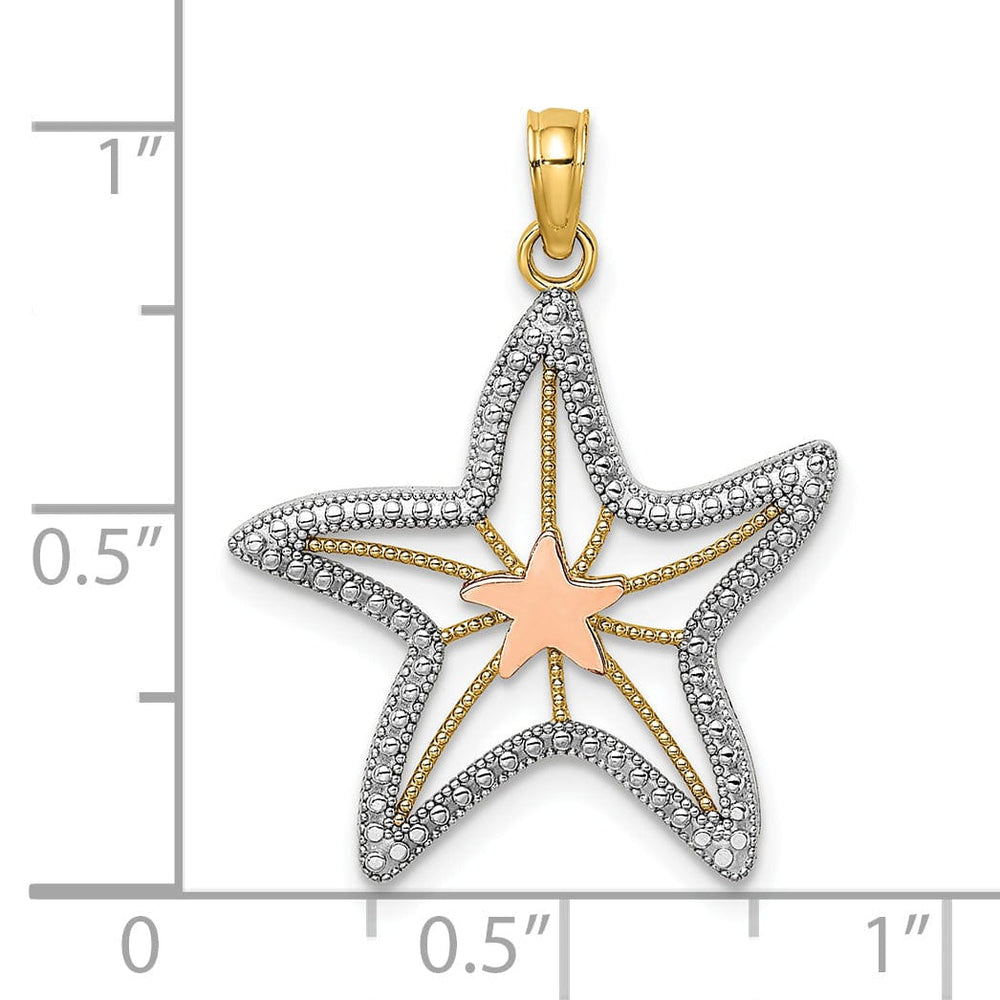 Lovely Rita's Pendants & Charms 14K Yellow Rose Gold White Rhodium Texture Polished Finish Cut-Out Design Starfish Charm Pendant