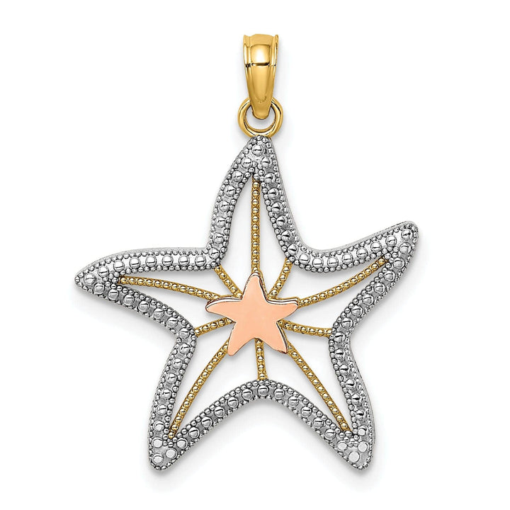Lovely Rita's Pendants & Charms 14K Yellow Rose Gold White Rhodium Texture Polished Finish Cut-Out Design Starfish Charm Pendant