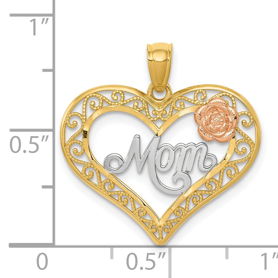 Lovely Rita's Pendants & Charms 14k Yellow Rose Mom in Heart with Rose Pendant