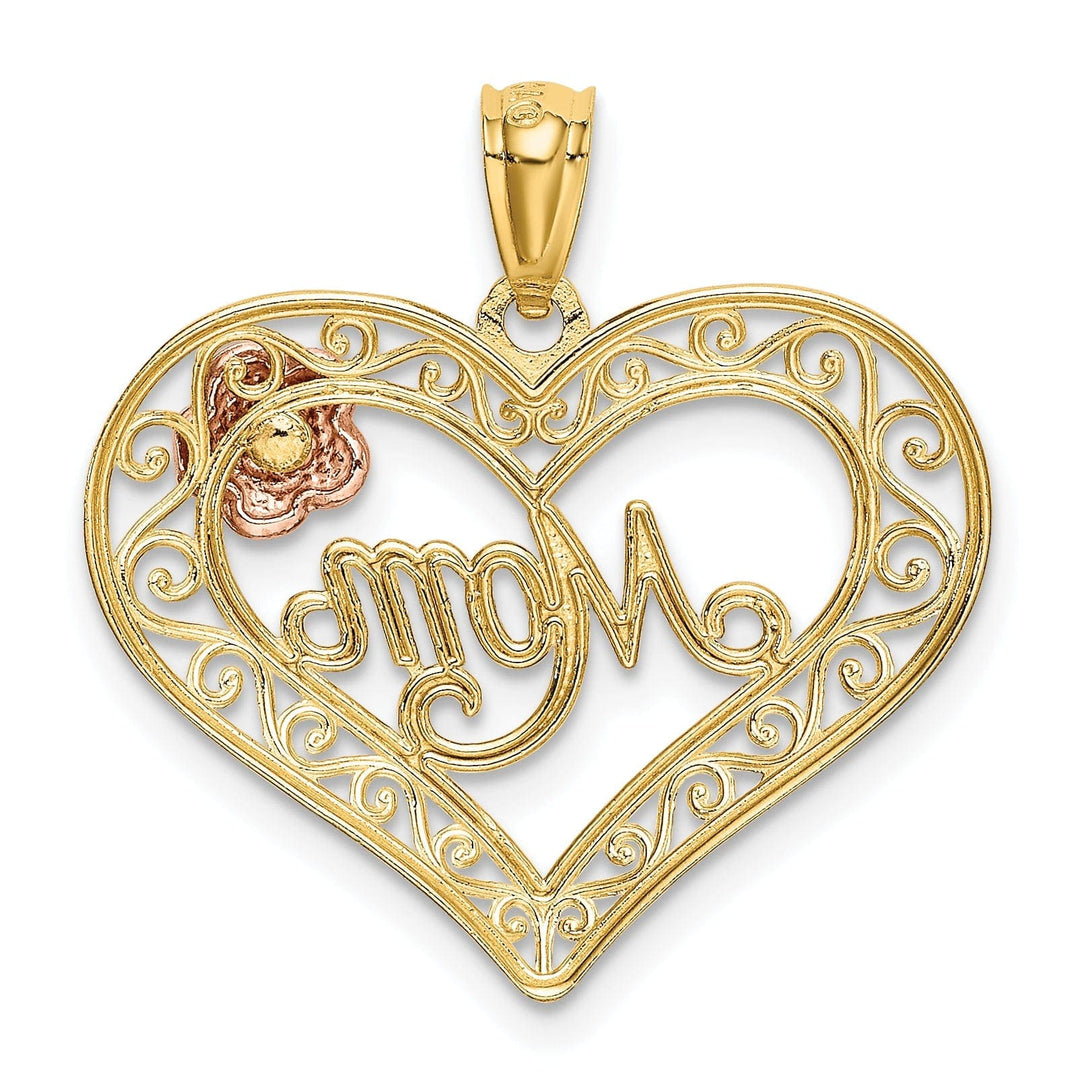 Lovely Rita's Pendants & Charms 14k Yellow Rose Mom in Heart with Rose Pendant