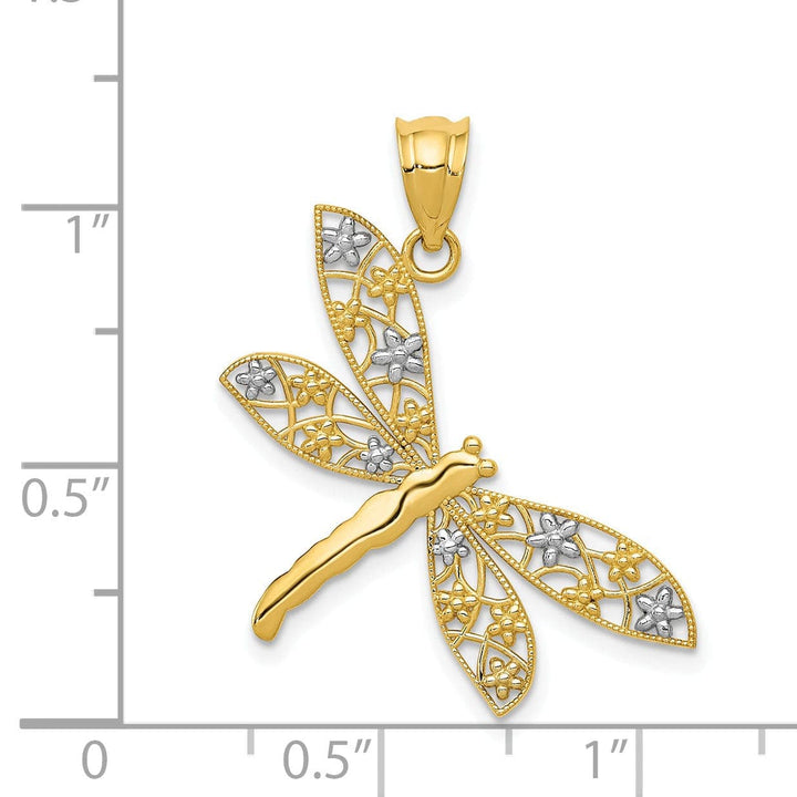 Lovely Rita's Pendants & Charms 14k Yellow, White Gold Filigree Design Dragonfly Pendant
