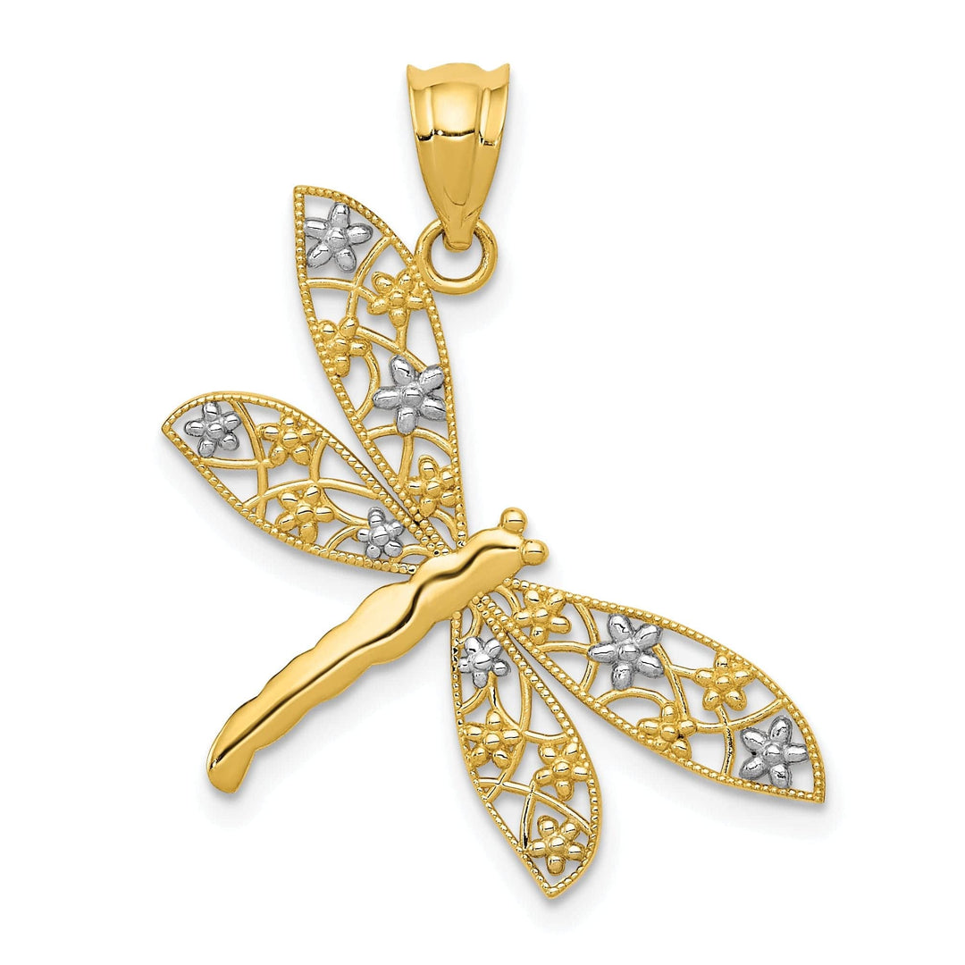 Lovely Rita's Pendants & Charms 14k Yellow, White Gold Filigree Design Dragonfly Pendant