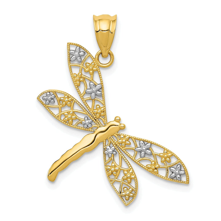 Lovely Rita's Pendants & Charms 14k Yellow, White Gold Filigree Design Dragonfly Pendant