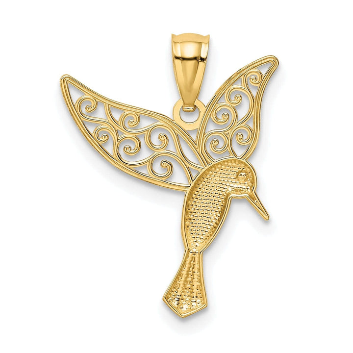 Lovely Rita's Pendants & Charms 14k Yellow, White Gold Flying Hummingbird with Filigree Design Wings Pendant