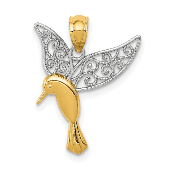 Lovely Rita's Pendants & Charms 14k Yellow, White Gold Flying Hummingbird with Filigree Design Wings Pendant