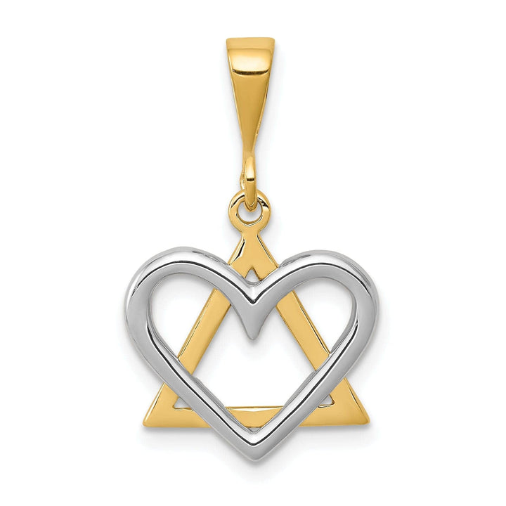 Lovely Rita's Pendants & Charms 14k Yellow White Gold Polish Finish Star Of David Heart Design Pendant