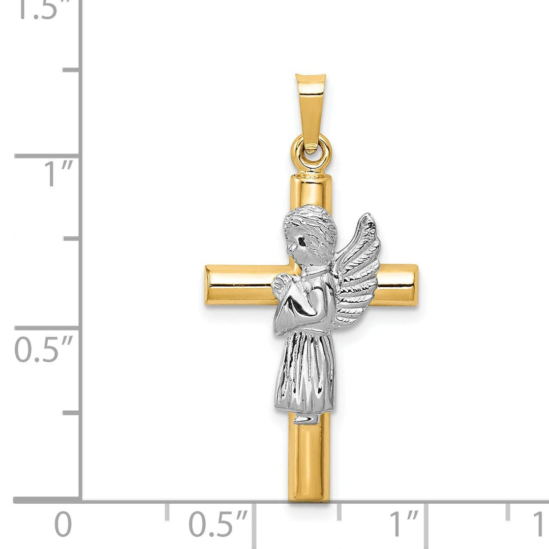 Lovely Rita's Pendants & Charms 14K Yellow White Gold Polished Finish Hollow Angel on Cross Pendant