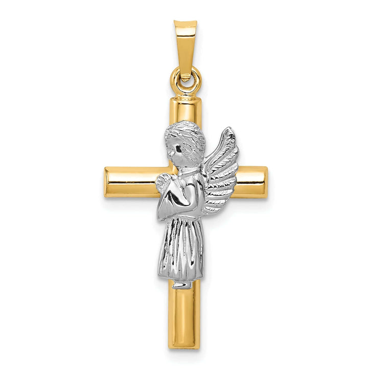 Lovely Rita's Pendants & Charms 14K Yellow White Gold Polished Finish Hollow Angel on Cross Pendant