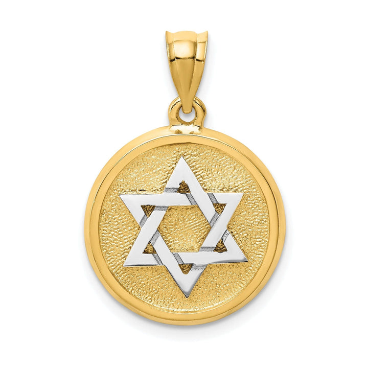 Lovely Rita's Pendants & Charms 14k Yellow White Gold Satin Polished Finish Star of David Disc Pendant