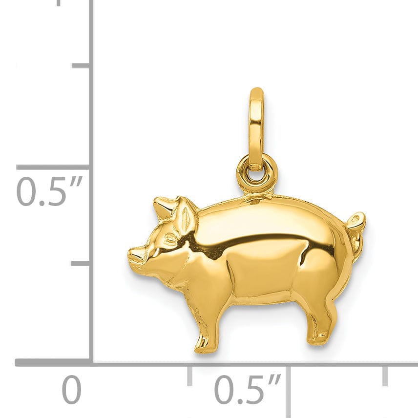Lovely Rita's Pendants & Charms 14kK Yellow Gold Polished Finish Reversible Hollow Pig Charm Pendant