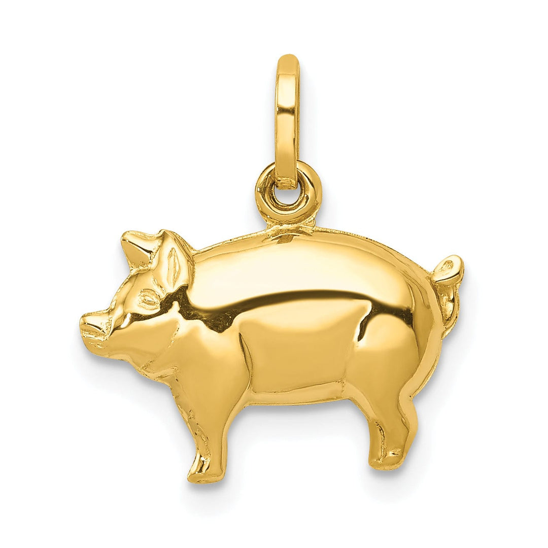 Lovely Rita's Pendants & Charms 14kK Yellow Gold Polished Finish Reversible Hollow Pig Charm Pendant