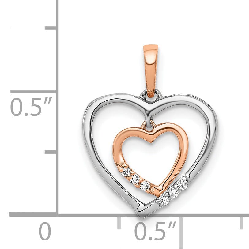 Lovely Rita's Pendants & Charms 14kt White, Rose Gold Polished Finish Open Back 0.03-CT Diamond Heart in Heart Fancy Design Charm Pendant