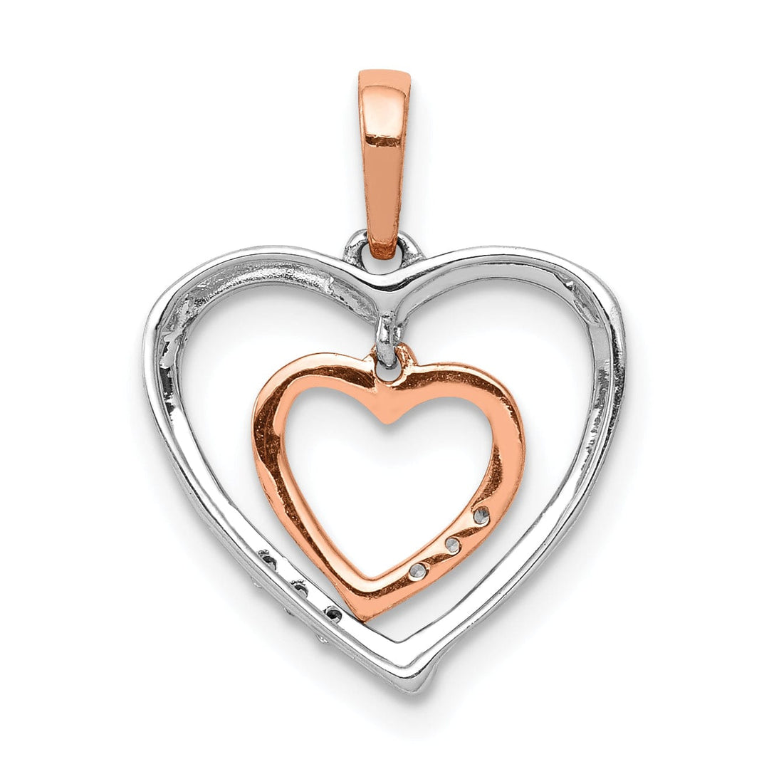 Lovely Rita's Pendants & Charms 14kt White, Rose Gold Polished Finish Open Back 0.03-CT Diamond Heart in Heart Fancy Design Charm Pendant
