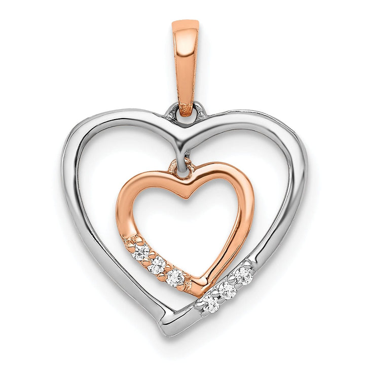 Lovely Rita's Pendants & Charms 14kt White, Rose Gold Polished Finish Open Back 0.03-CT Diamond Heart in Heart Fancy Design Charm Pendant