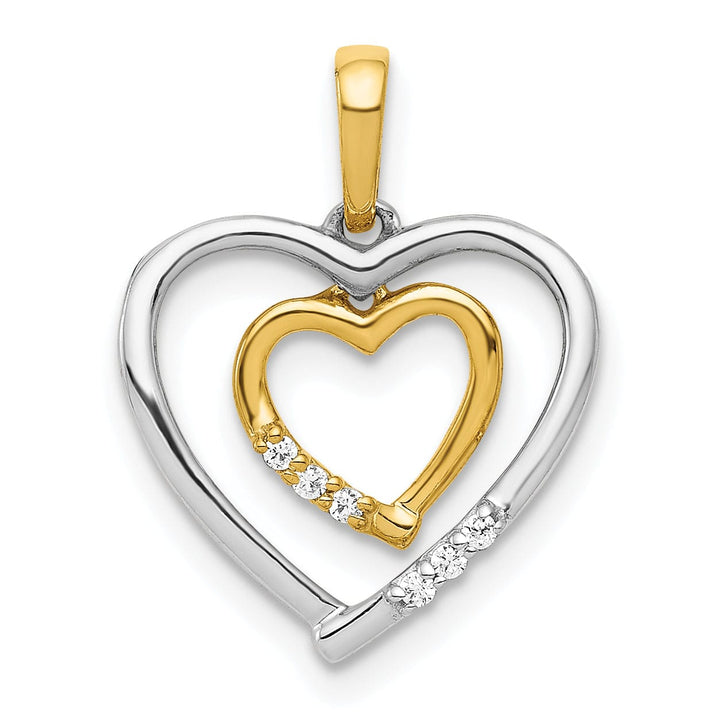 Lovely Rita's Pendants & Charms 14kt White, Yellow Gold Polished Finish Open Back 0.03-CT Diamond Heart in Heart Design Charm Pendant