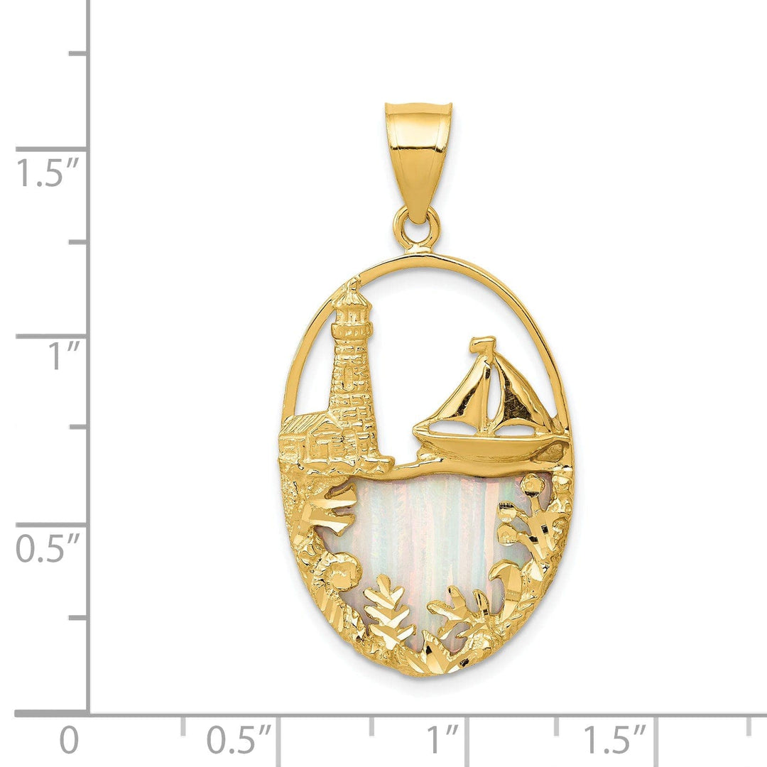 Lovely Rita's Pendants & Charms 14kYellow Gold Opal Lighthouse Sailboat Pendant