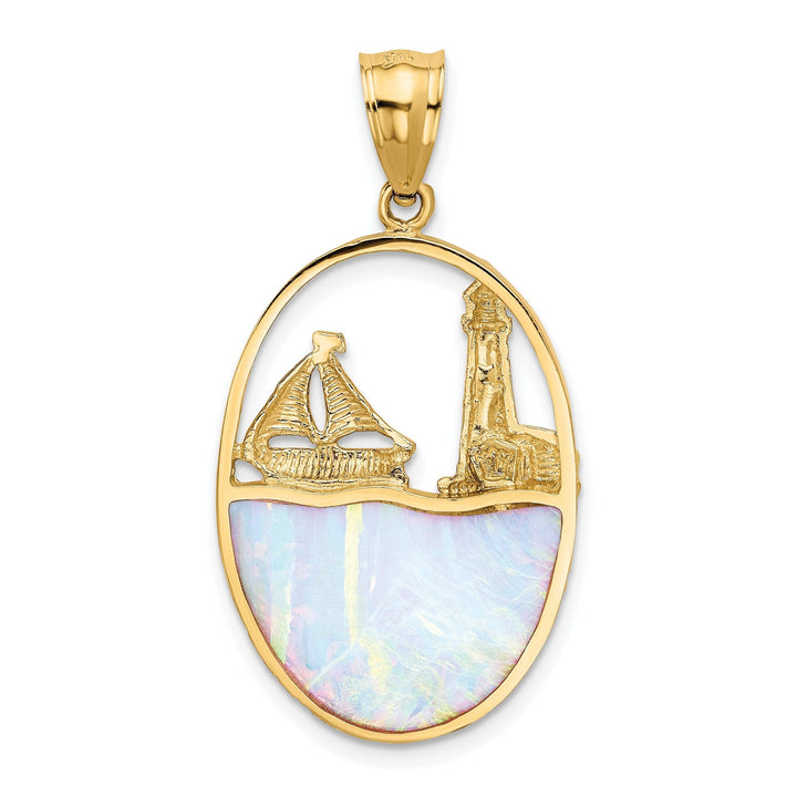 Lovely Rita's Pendants & Charms 14kYellow Gold Opal Lighthouse Sailboat Pendant