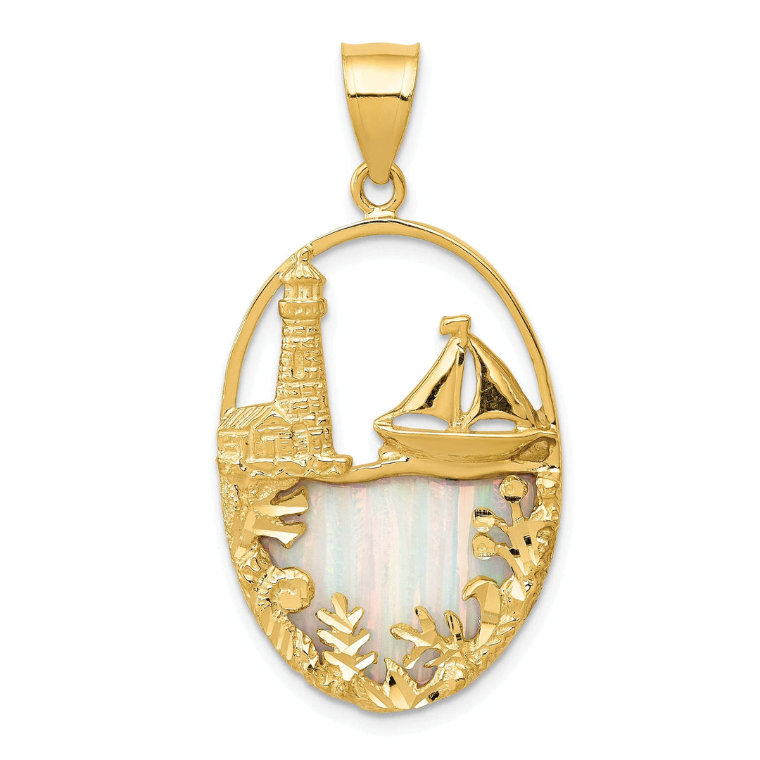 Lovely Rita's Pendants & Charms 14kYellow Gold Opal Lighthouse Sailboat Pendant