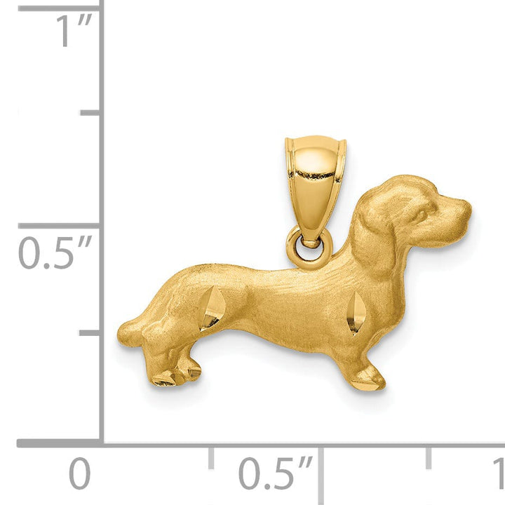 Lovely Rita's Pendants & Charms 14KYellow Gold Solid Diamond Cut Brushed Finish Dachshund Dog Charm Pendant